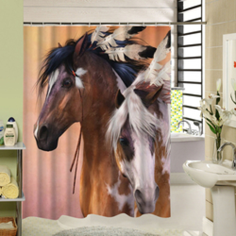 Waterproof Polyester Digital Printing Shower Curtain, Horse Galloping Horse Chinese Wind Digital Shower Curtain/