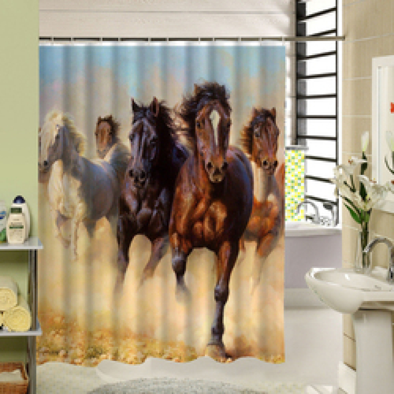 Waterproof Polyester Digital Printing Shower Curtain, Horse Galloping Horse Chinese Wind Digital Shower Curtain/