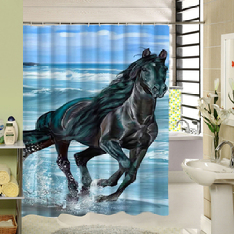 Waterproof Polyester Digital Printing Shower Curtain, Horse Galloping Horse Chinese Wind Digital Shower Curtain/