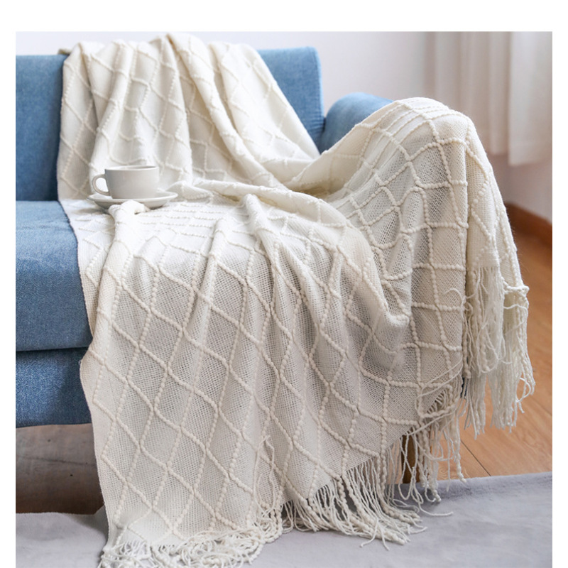 Nordic Knitted Blanket ,Throw Blanket With Tassels Travel TV Nap  Air Condition Blankets Bed Decorative/