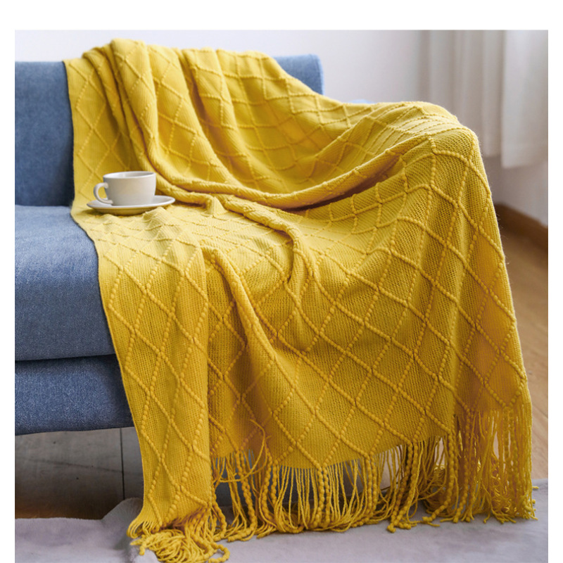 Nordic Knitted Blanket ,Throw Blanket With Tassels Travel TV Nap  Air Condition Blankets Bed Decorative/