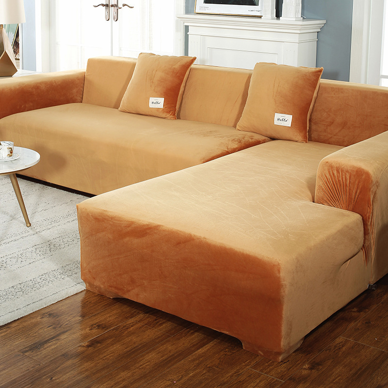 Velvet Plush L Shaped Sofa Cover for Living Room Elastic Furniture Couch Slipcover Chaise Longue Corner Sofa Cover Stretch
