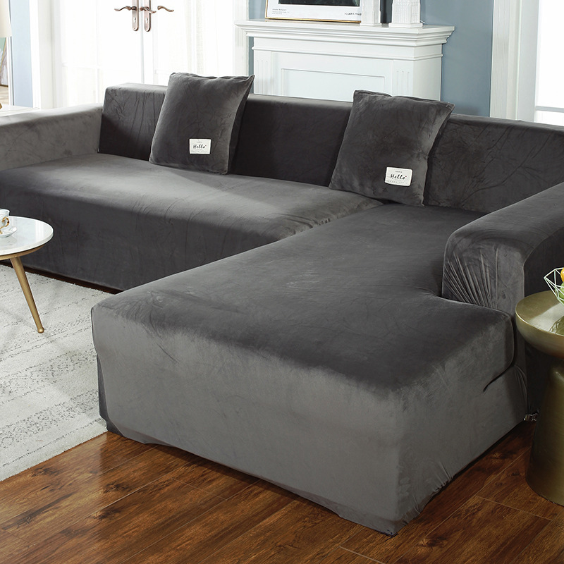 Velvet Plush L Shaped Sofa Cover for Living Room Elastic Furniture Couch Slipcover Chaise Longue Corner Sofa Cover Stretch