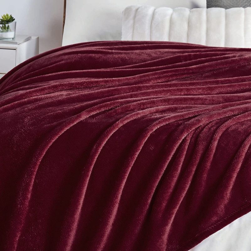 Burgundy Throw Flannel Winter Warm Blanket For Living Room Bed Velvet Blanket/
