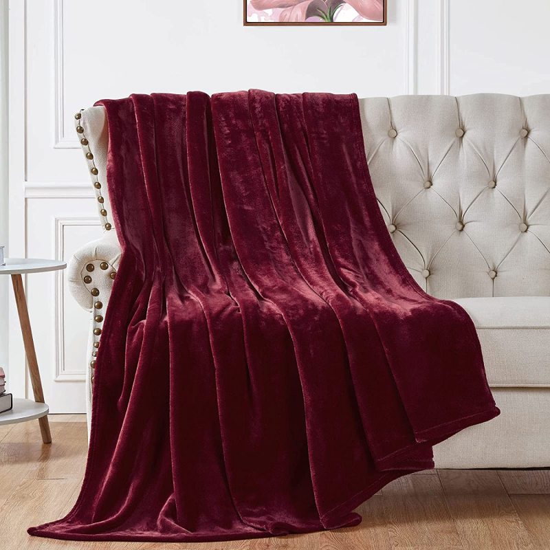 Burgundy Throw Flannel Winter Warm Blanket For Living Room Bed Velvet Blanket/