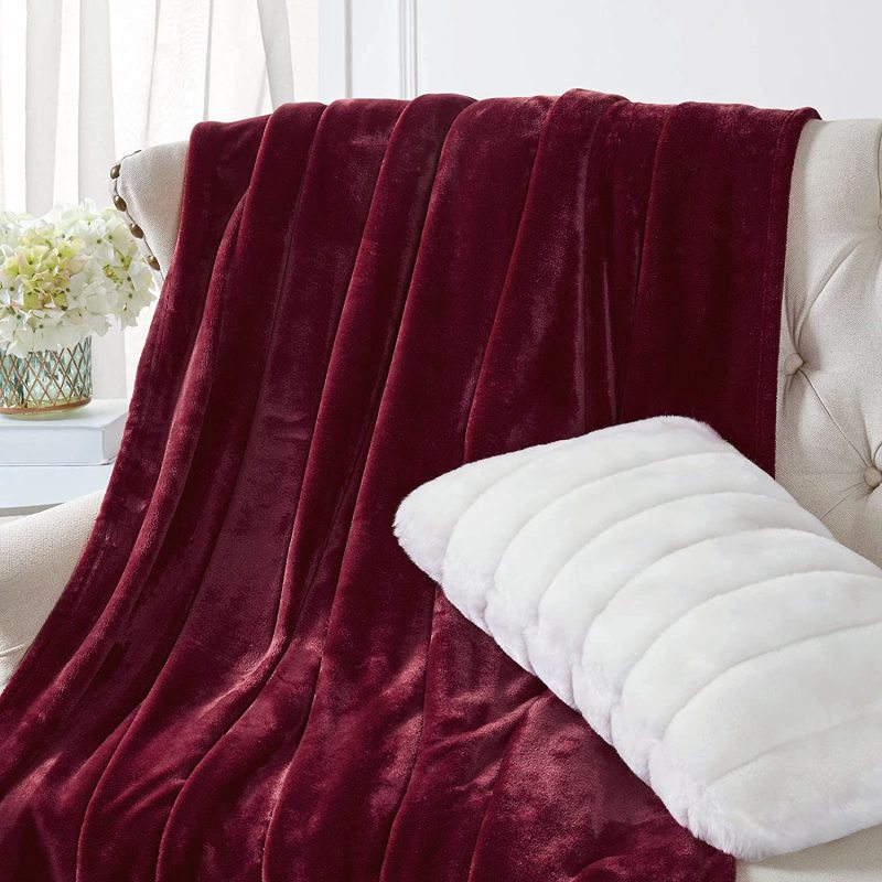 Burgundy Throw Flannel Winter Warm Blanket For Living Room Bed Velvet Blanket/