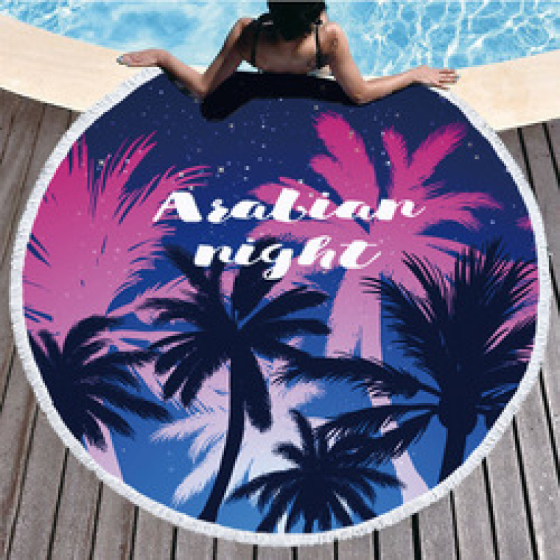 Custom Microfiber Beach Towel, Round Print Swimming Towel, Quick Dry Tassel Beach Towel#