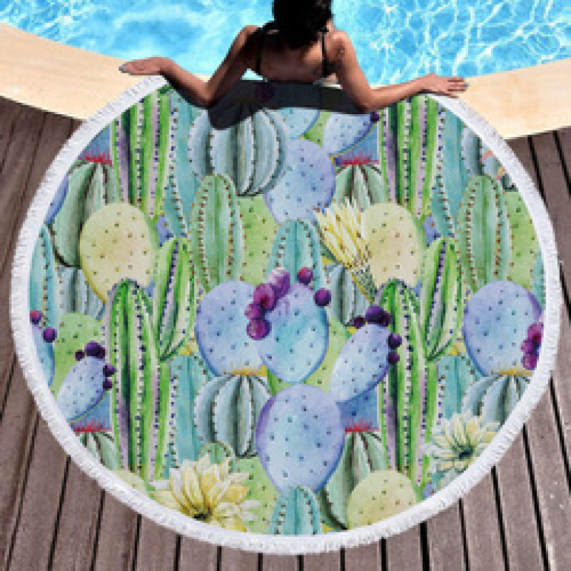 Custom Microfiber Beach Towel, Round Print Swimming Towel, Quick Dry Tassel Beach Towel#