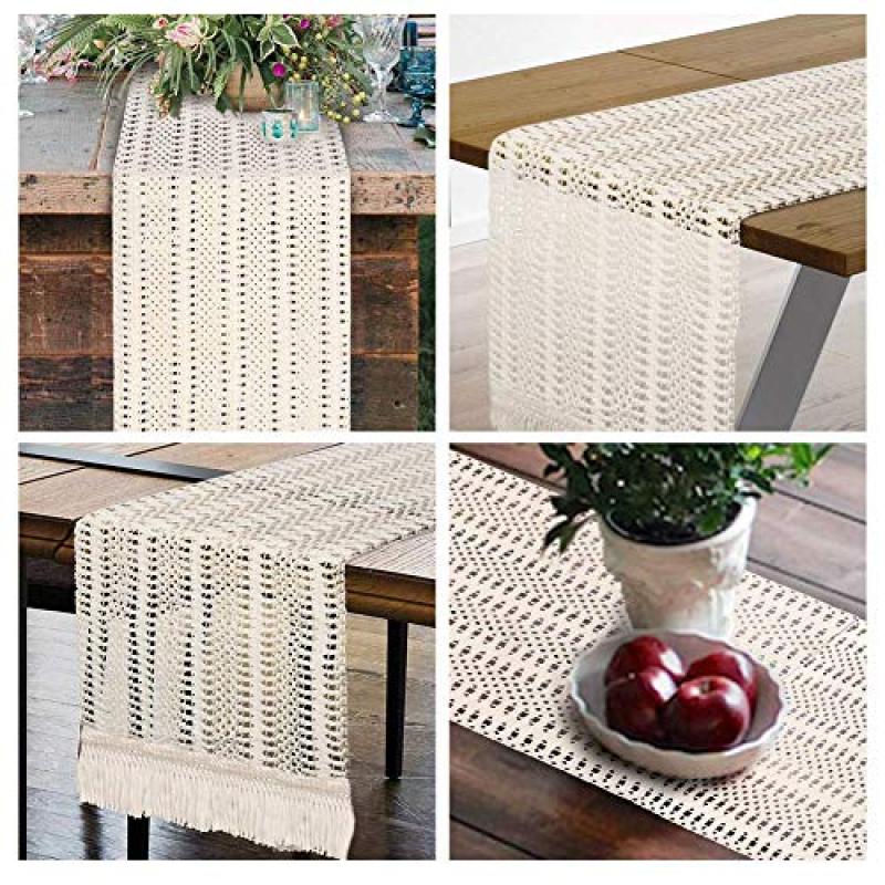 Hot selling Macrame Cotton Crochet Lace Boho Woven Table Runner with Tassels for Bohemian Wedding Bridal Shower