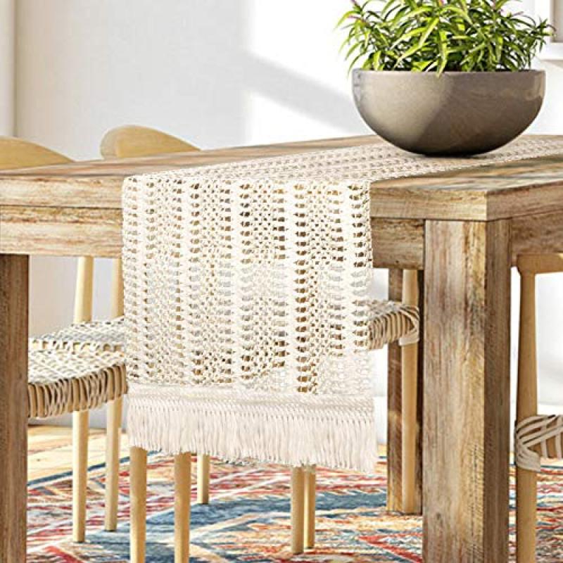 Hot selling Macrame Cotton Crochet Lace Boho Woven Table Runner with Tassels for Bohemian Wedding Bridal Shower