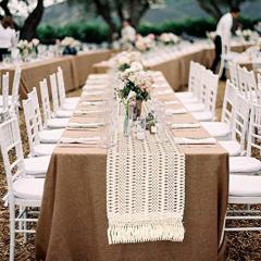 Hot selling Macrame Cotton Crochet Lace Boho Woven Table Runner with Tassels for Bohemian Wedding Bridal Shower