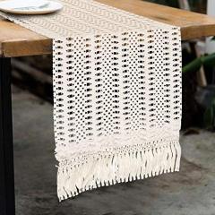 Hot selling Macrame Cotton Crochet Lace Boho Woven Table Runner with Tassels for Bohemian Wedding Bridal Shower
