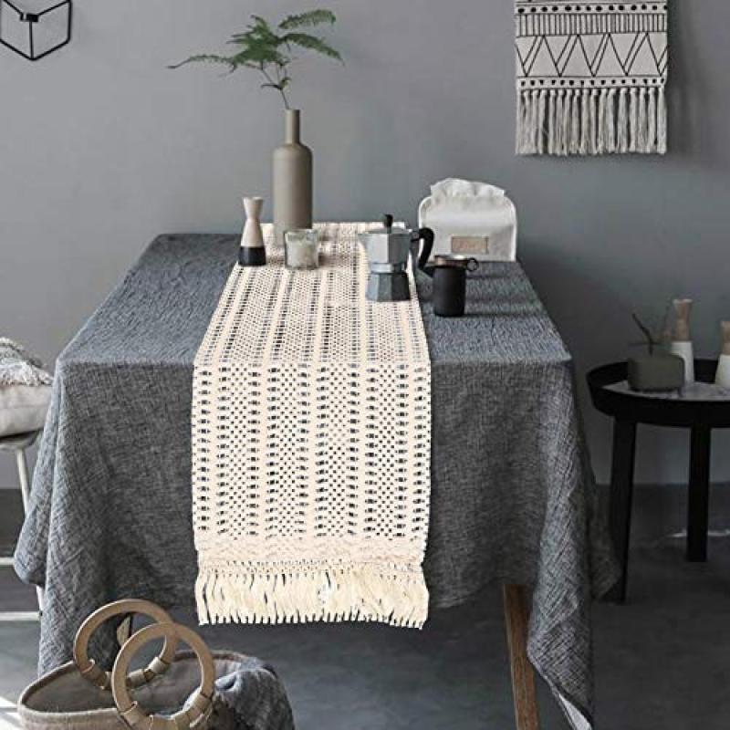 Hot selling Macrame Cotton Crochet Lace Boho Woven Table Runner with Tassels for Bohemian Wedding Bridal Shower