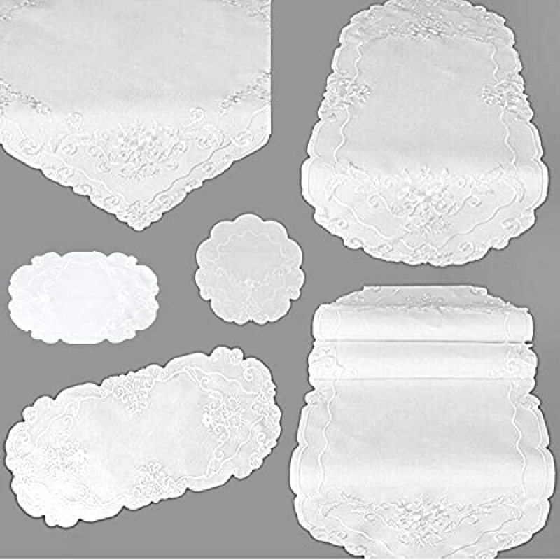 Wholesale Doilies Round or Oval Plain White Embroidered with Flowers and Tendrils Table Cloth For Kitchen Living Room
