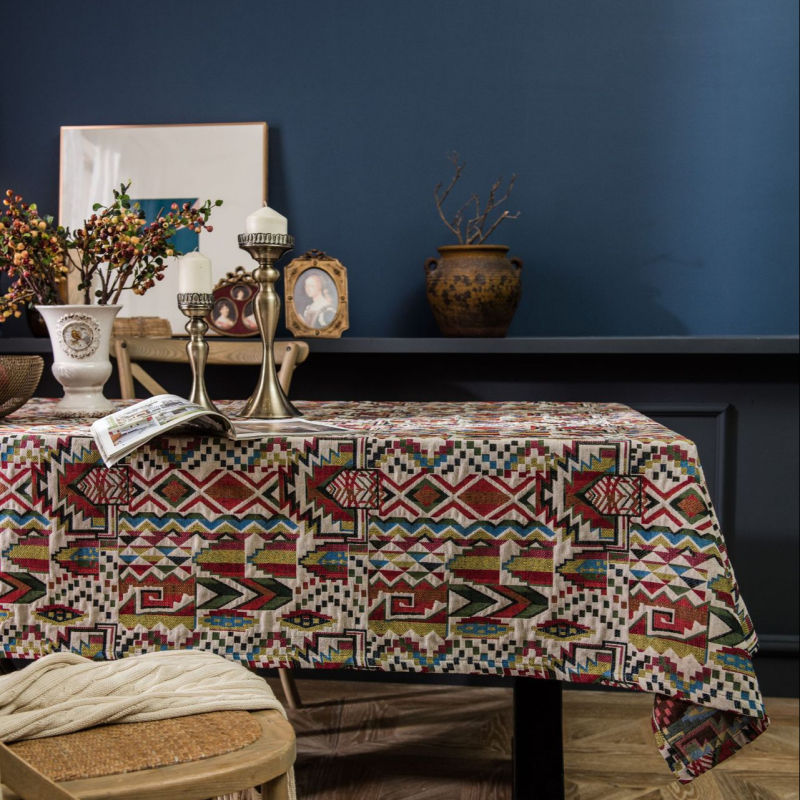 Color jacquard tablecloth double-sided pattern thick tablecloth geometric boho style/