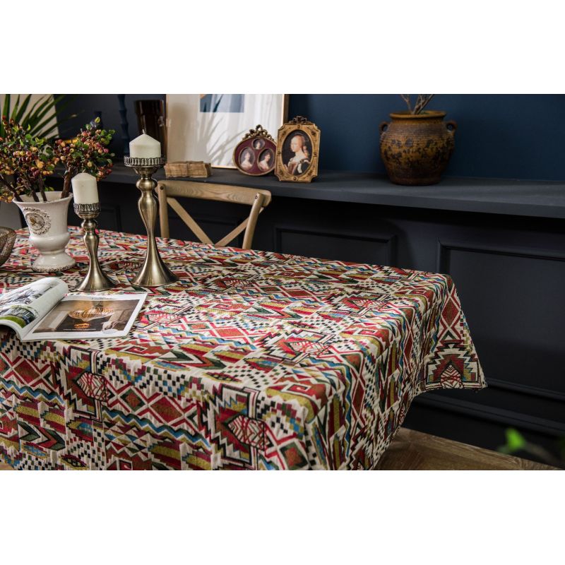 Color jacquard tablecloth double-sided pattern thick tablecloth geometric boho style/