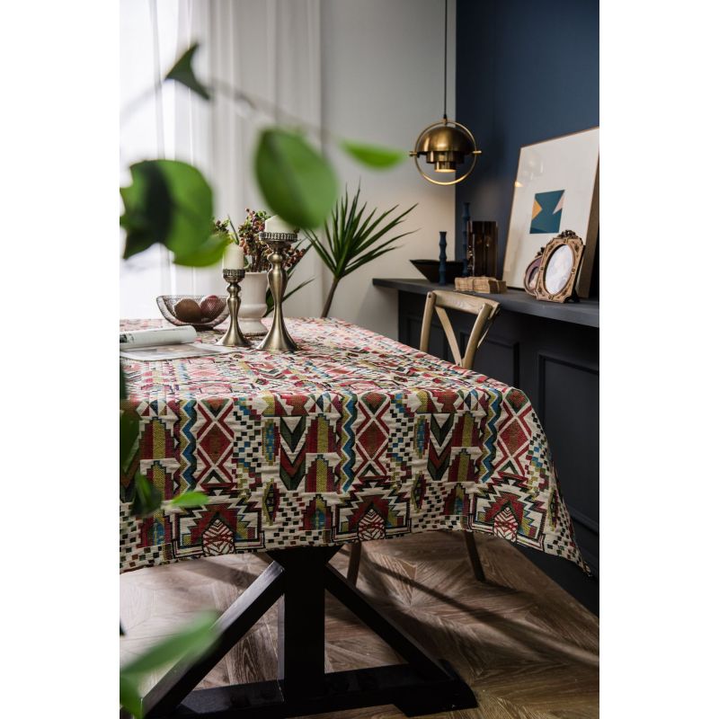 Color jacquard tablecloth double-sided pattern thick tablecloth geometric boho style/
