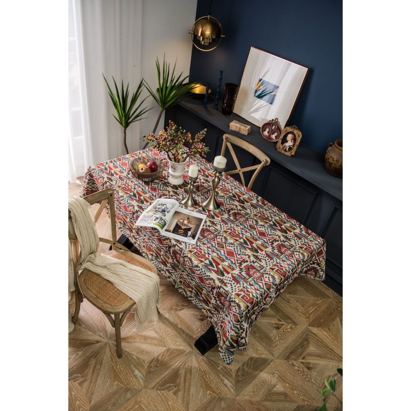 Color jacquard tablecloth double-sided pattern thick tablecloth geometric boho style/
