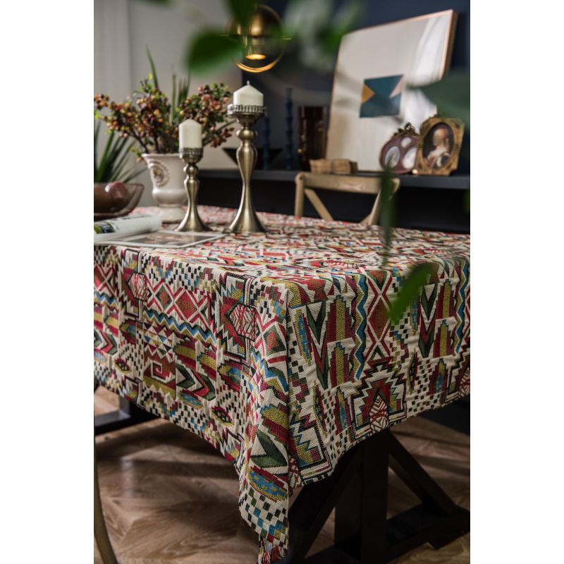 Color jacquard tablecloth double-sided pattern thick tablecloth geometric boho style/