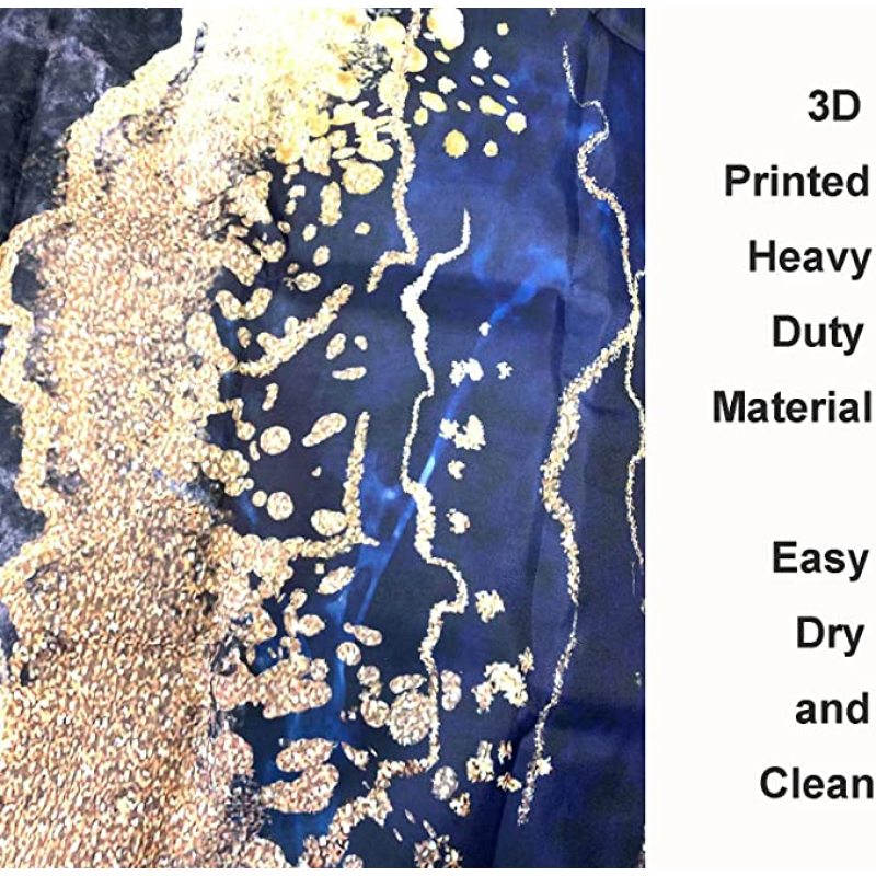 Marble Shower Curtain for Bathroom Abstract Navy Blue Gold Pattern Texture Luxury Art Home Bathtubs Set with 12 Hooks Easy Care