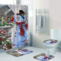 Wholesale Thick Large Bathroom Rug And Shower Curtain, Sample White Christmas Shower Curtain Set#