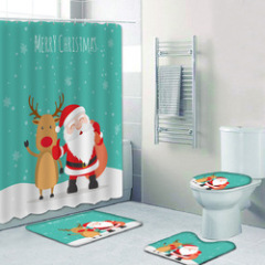 Wholesale Thick Large Bathroom Rug And Shower Curtain, Sample White Christmas Shower Curtain Set#