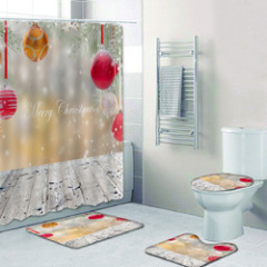 Wholesale Thick Large Bathroom Rug And Shower Curtain, Sample White Christmas Shower Curtain Set#