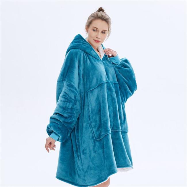 Winter Soft Warm Wearable Hooded Blanket Plush Outdoor Hoodie Flannel Sherpa Fleece Blankets with Sleeve Microfiber Airplane GRS