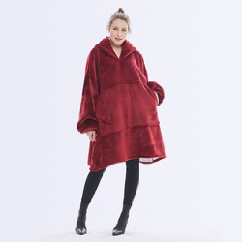Winter Soft Warm Wearable Hooded Blanket Plush Outdoor Hoodie Flannel Sherpa Fleece Blankets with Sleeve Microfiber Airplane GRS