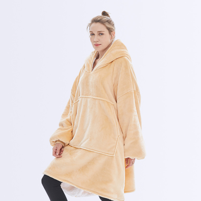 Winter Soft Warm Wearable Hooded Blanket Plush Outdoor Hoodie Flannel Sherpa Fleece Blankets with Sleeve Microfiber Airplane GRS