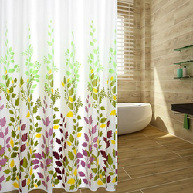 Multicolored Flowers White Thickened Mildew Waterproof Bathroom Fresh Shower Curtain