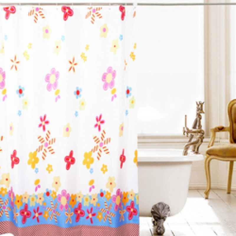Multicolored Flowers White Thickened Mildew Waterproof Bathroom Fresh Shower Curtain