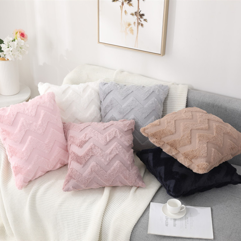 Cheap rabbit fur  plush pillowcase, solid color sofa cushion cover for sofa/