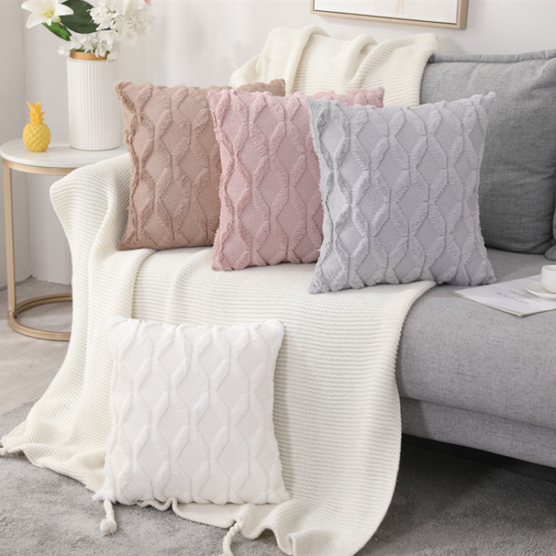 Cheap rabbit fur  plush pillowcase, solid color sofa cushion cover for sofa/