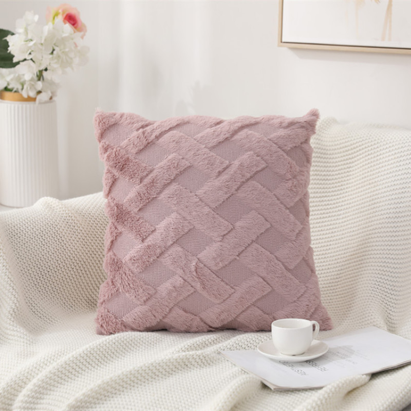 Cheap rabbit fur  plush pillowcase, solid color sofa cushion cover for sofa/