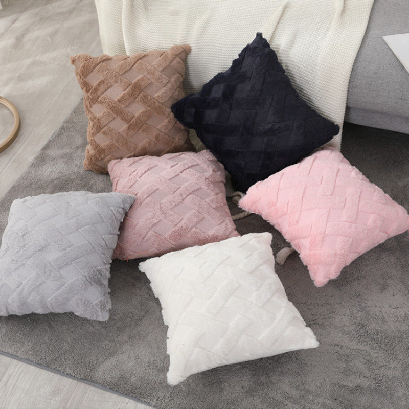 Cheap rabbit fur  plush pillowcase, solid color sofa cushion cover for sofa/