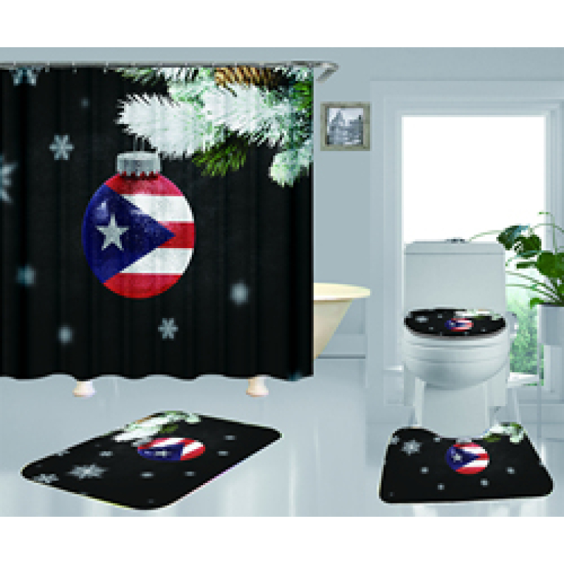Clear 4 Pieces Bathroom Rug And Shower Curtain, Famous Kids Puerto Rico Flag Shower Curtain Set#
