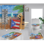 Clear 4 Pieces Bathroom Rug And Shower Curtain, Famous Kids Puerto Rico Flag Shower Curtain Set#