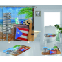 Clear 4 Pieces Bathroom Rug And Shower Curtain, Famous Kids Puerto Rico Flag Shower Curtain Set#