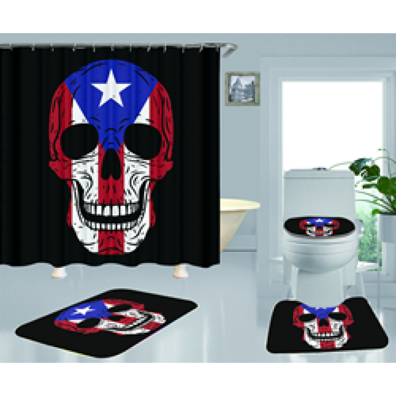 Clear 4 Pieces Bathroom Rug And Shower Curtain, Famous Kids Puerto Rico Flag Shower Curtain Set#