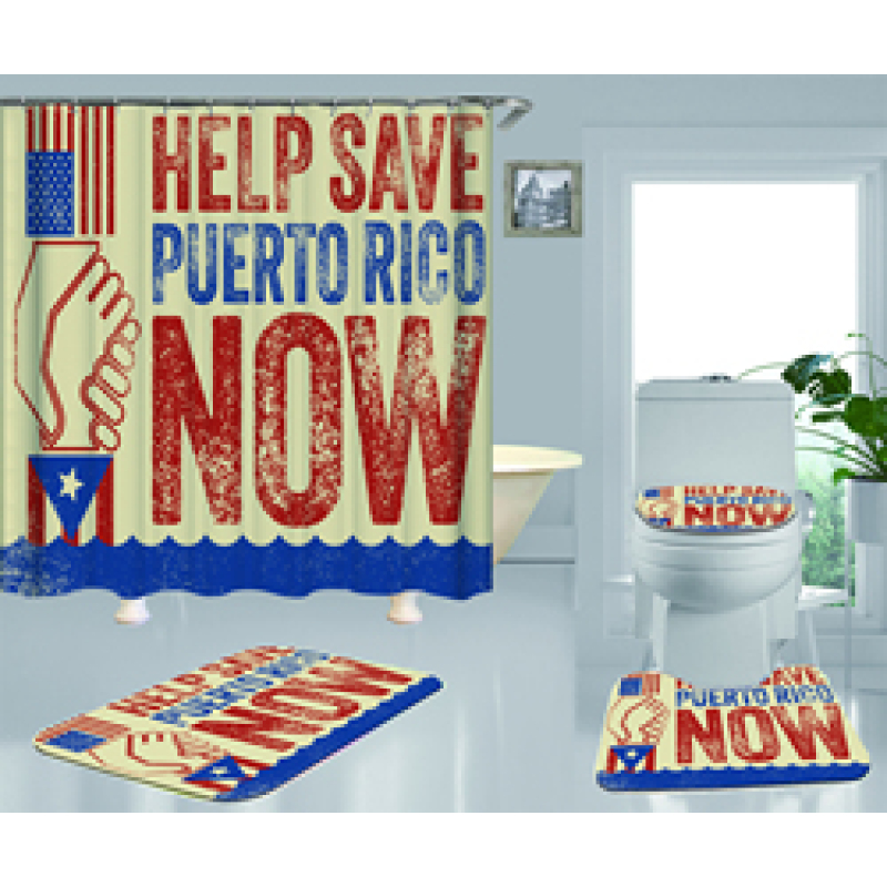 Clear 4 Pieces Bathroom Rug And Shower Curtain, Famous Kids Puerto Rico Flag Shower Curtain Set#