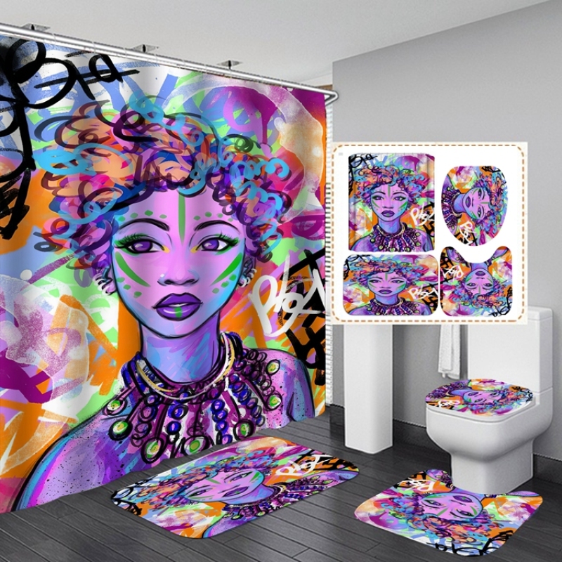 mouldproof fabric shower curtain, african shower curtain and bath rug set