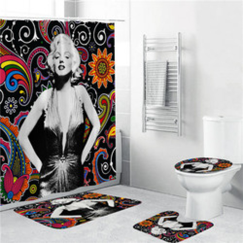 4 piece bathroom fabric shower curtain set, bathroom rug and shower/