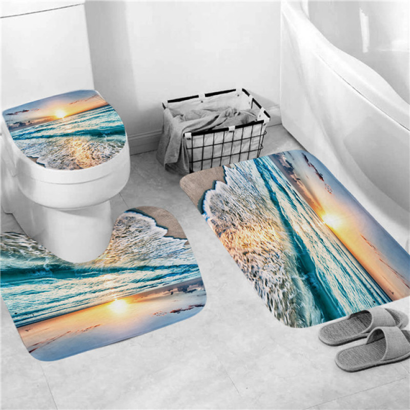 4 piece bathroom fabric shower curtain set, bathroom rug and shower/