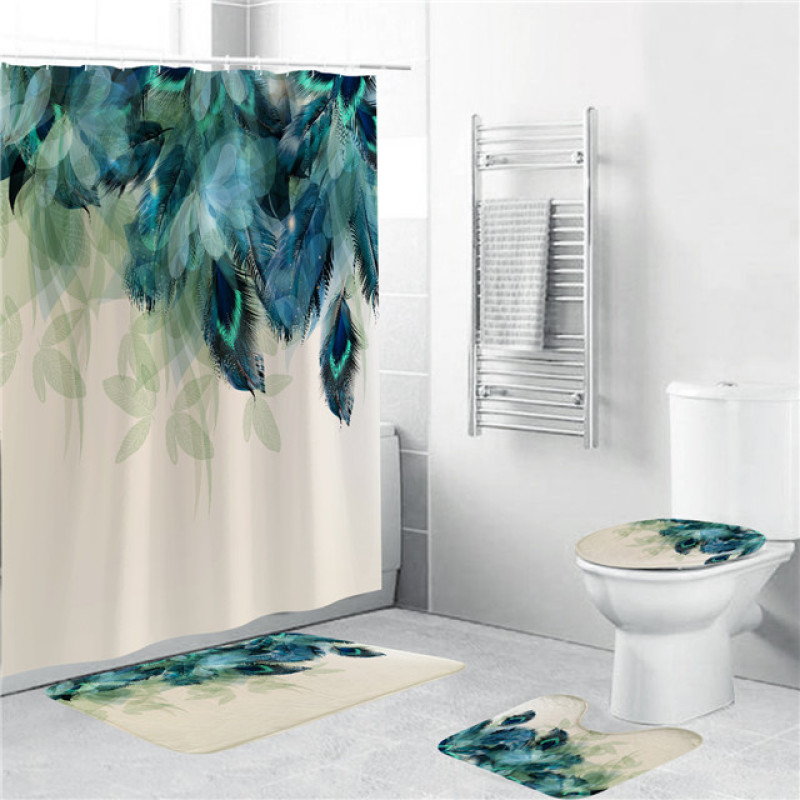 4 piece bathroom fabric shower curtain set, bathroom rug and shower/