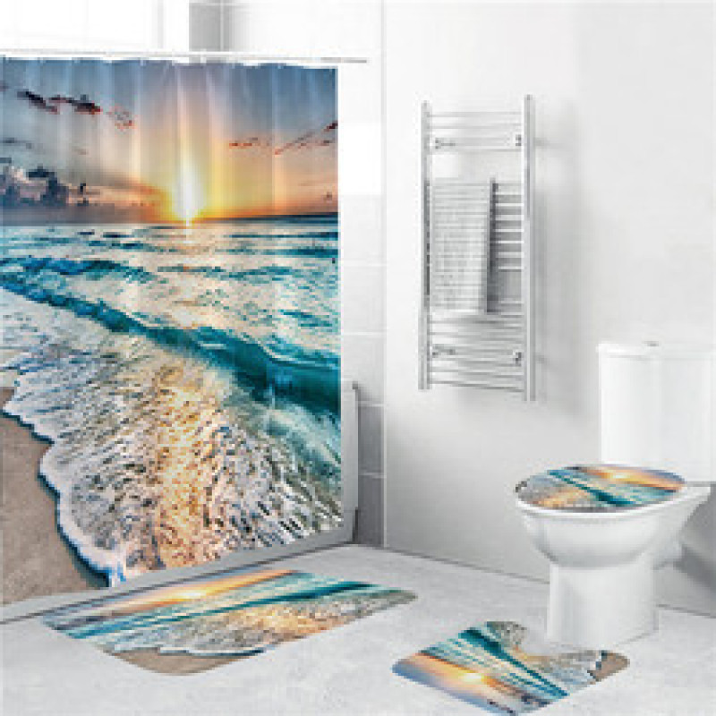 4 piece bathroom fabric shower curtain set, bathroom rug and shower/