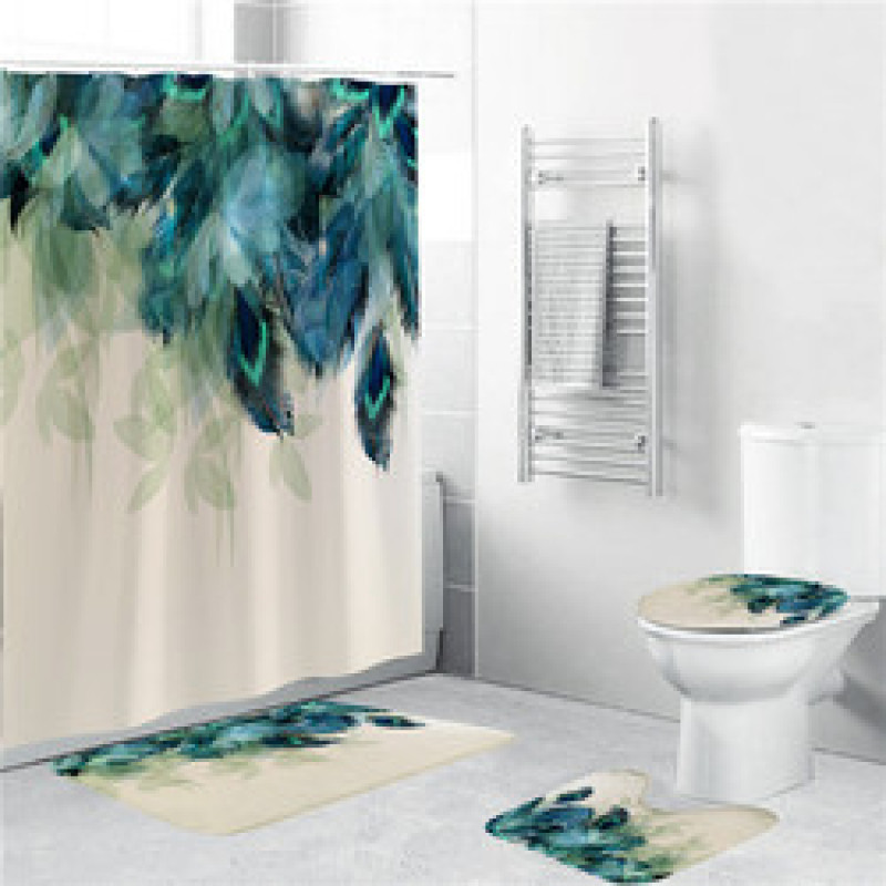 4 piece bathroom fabric shower curtain set, bathroom rug and shower/