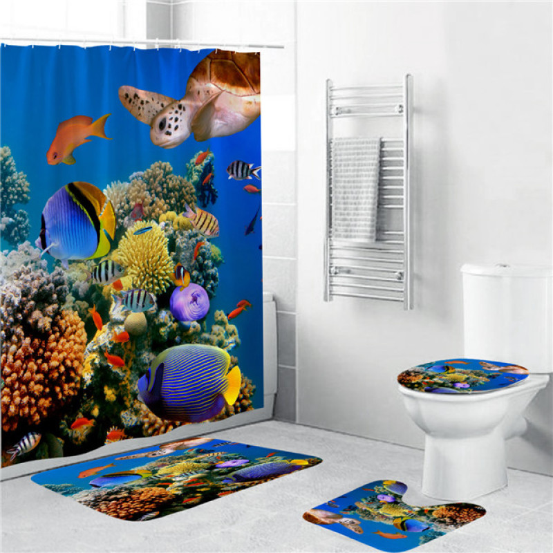 4 piece bathroom fabric shower curtain set, bathroom rug and shower/