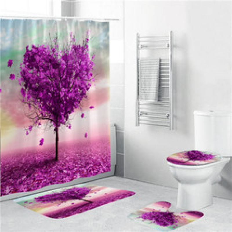4 piece bathroom fabric shower curtain set, bathroom rug and shower/