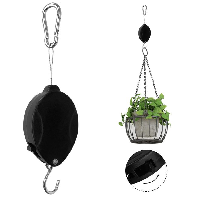Retractable Plant Hanger with Locking Mechanism Adjustable Plant Pulley Hanger for Garden Baskets Potsand and Bird Feeder